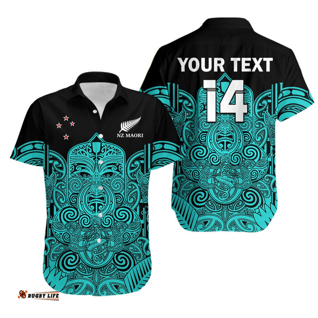 Custom Text And Number New Zealand Tiki Rugby Hawaiian Shirt NZ Maori Koru Pattern Ver.02