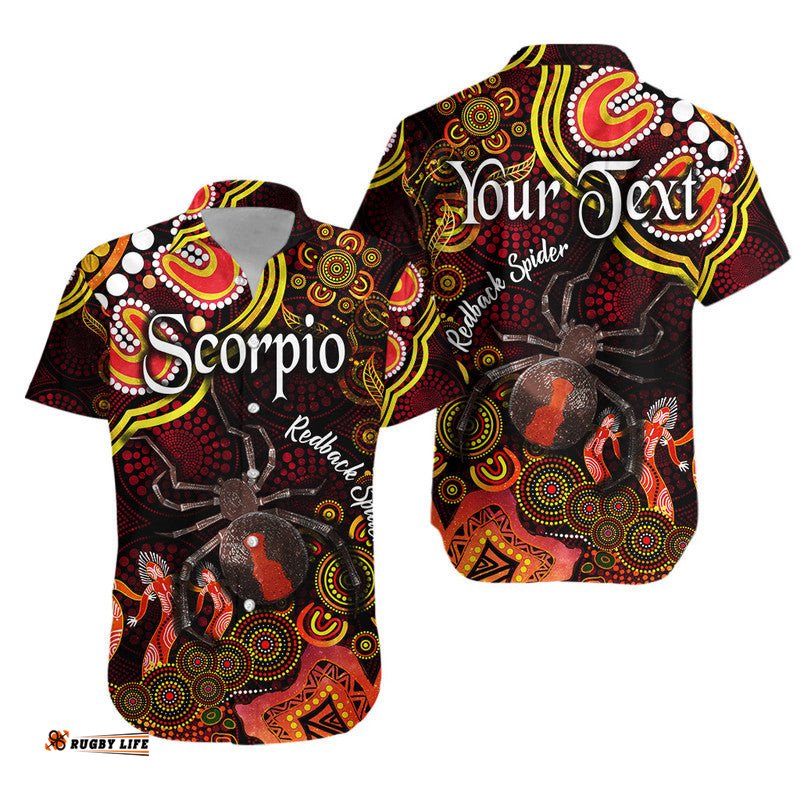 Custom Personalised Australian Astrology Hawaiian Shirt Scorpio Redback Spider Zodiac Aboriginal Vibes Red