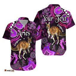 Custom Personalised Australian Astrology Hawaiian Shirt Aries Kangaroo Zodiac Aboriginal Vibes Pink