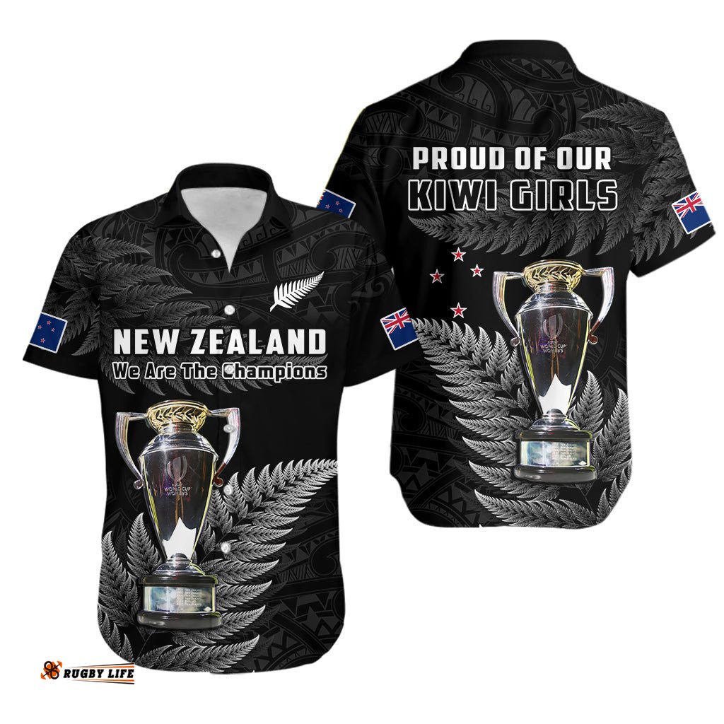 New Zealand Rugby Hawaiian Shirt Black Fern Proud Champions RWC