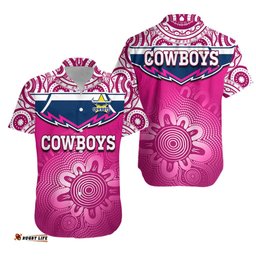 Cowboys Rugby Hawaiian Shirt Aboriginal Pattern Pink Version