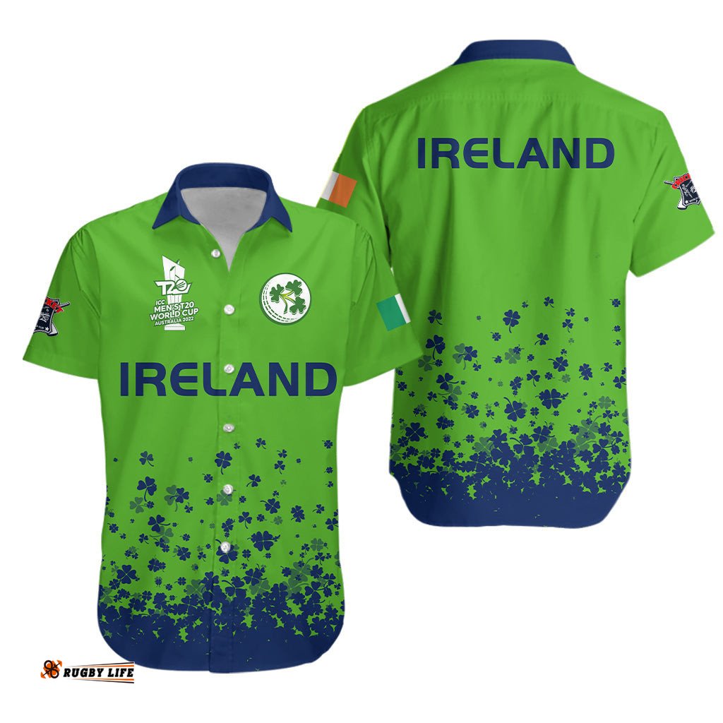 Ireland Cricket Clover Flower T20 World Cup Men's Hawaiian Shirt