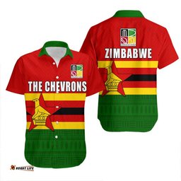 The Chevrons Cricket Mix Zimbabwe Flag and Indigenous Pattern Hawaiian Shirt