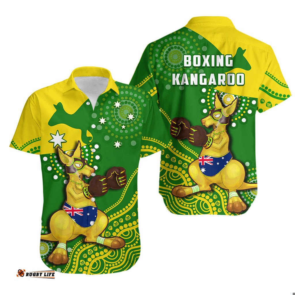Australia Hawaiian Shirt Boxing Kangaroo Indigenous National Color Art