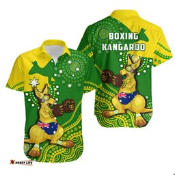 Australia Hawaiian Shirt Boxing Kangaroo Indigenous National Color Art