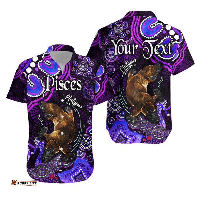 Custom Personalised Australian Astrology Hawaiian Shirt Pisces Platypus Zodiac Aboriginal Vibes Purple