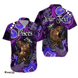 Custom Personalised Australian Astrology Hawaiian Shirt Pisces Platypus Zodiac Aboriginal Vibes Purple