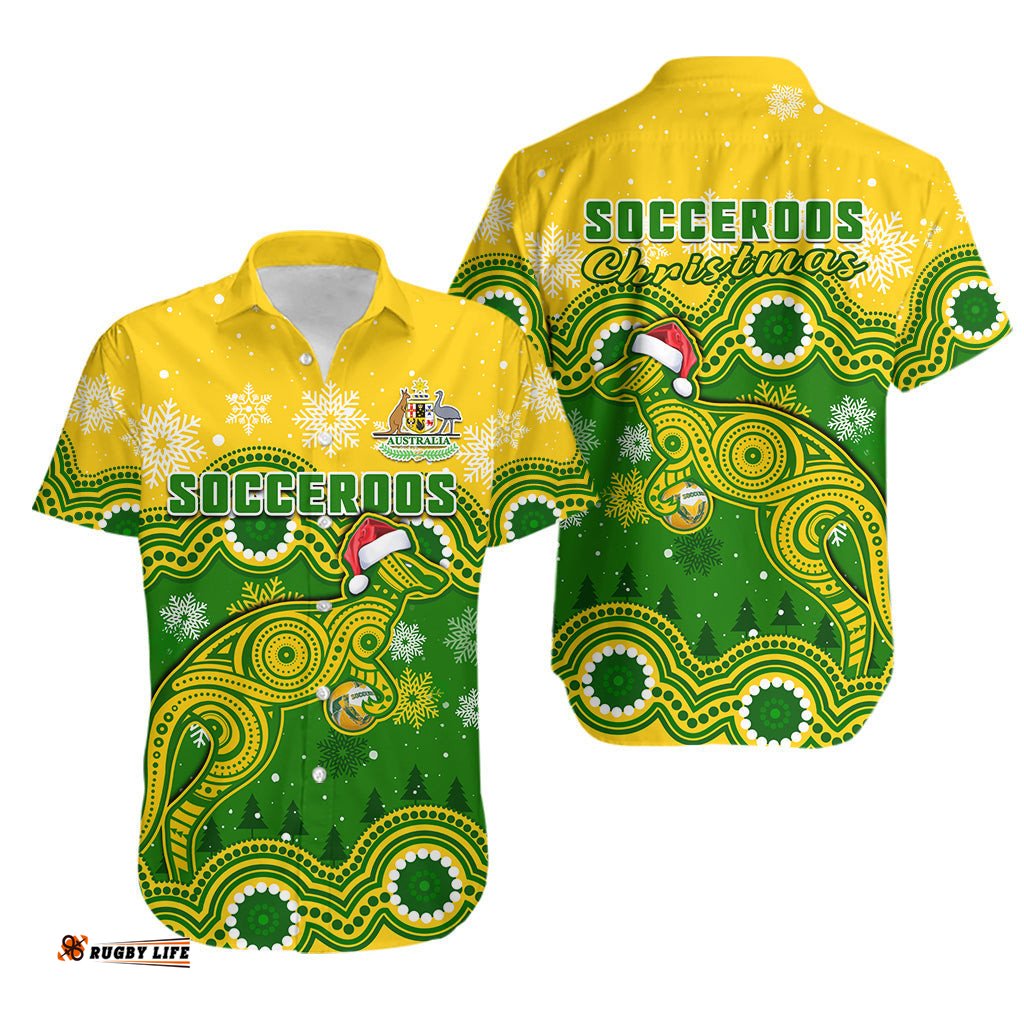 Australia Soccer Christmas Hawaiian Shirt Socceroos Indigenous Kangaroo