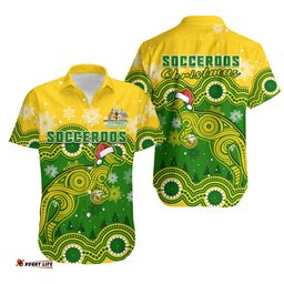Australia Soccer Christmas Hawaiian Shirt Socceroos Indigenous Kangaroo