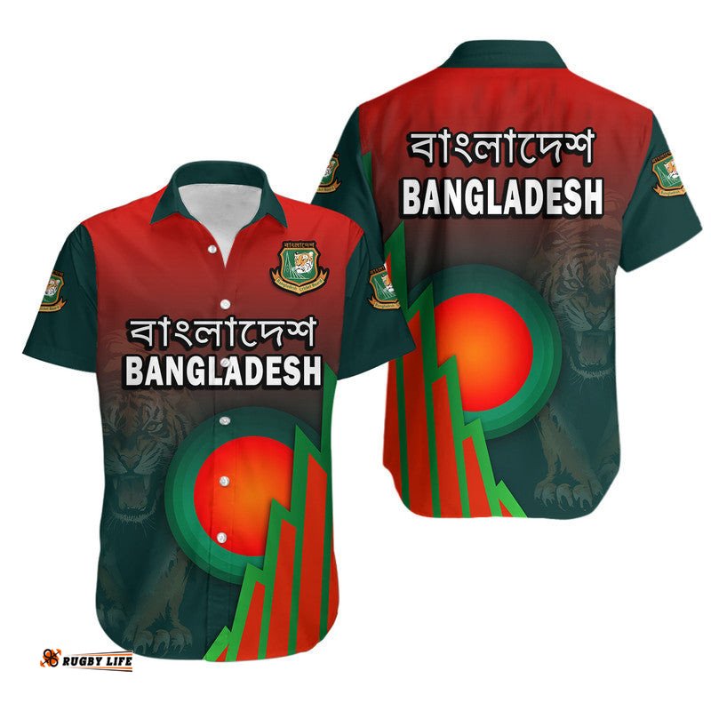 Bangladesh Bangla Tigers Cricket Hawaiian Shirt Tigers and Bangladesh Flag