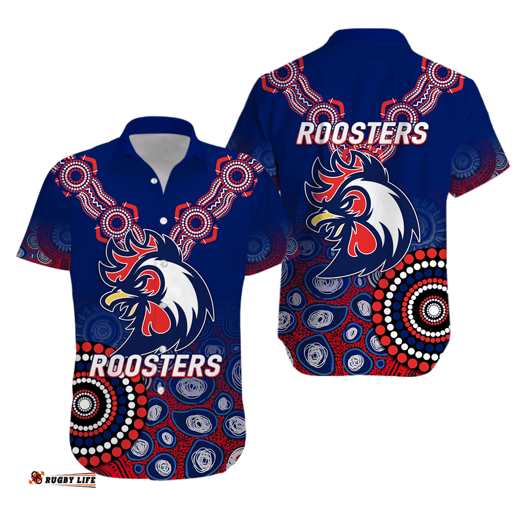 Roosters Rugby Aboriginal Art Hawaiian Shirt