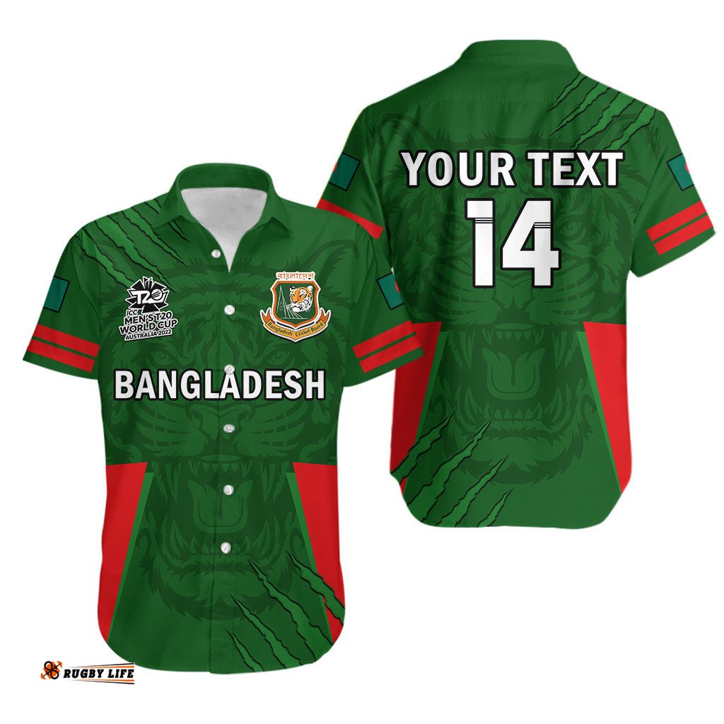 Custom Text And Number Bangladesh Cricket Hawaiian Shirt Tigers Mens T20 World Cup