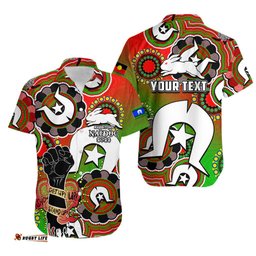 Custom Personalised Rabbitohs Rugby NAIDOC Week Hawaiian Shirt Let's Fight Together