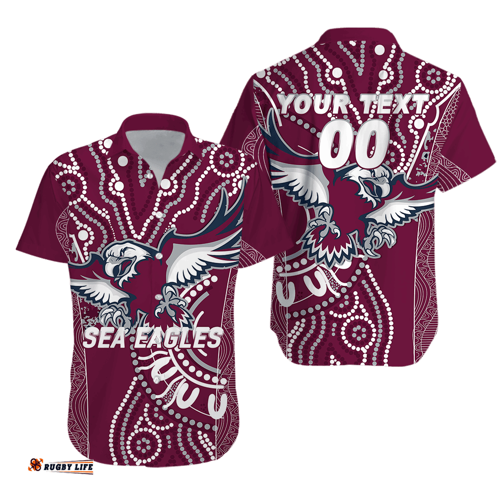 Custom Personalised Sea Eagles Rugby Aboriginal Art Hawaiian Shirt