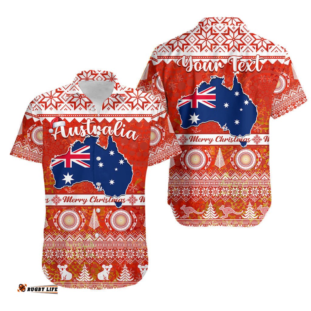 Custom Personalised Australia Hawaiian Shirt Australian Map Aboriginal Painting Merry Christmas