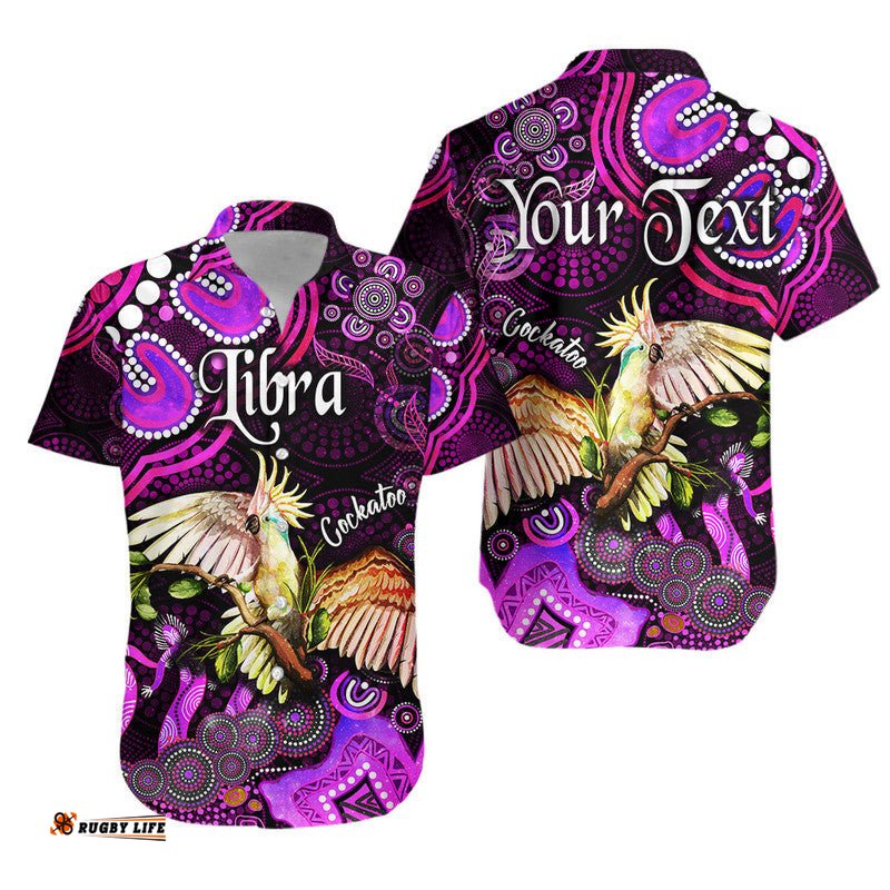 Custom Personalised Australian Astrology Hawaiian Shirt Libra Cockatoo Glider Zodiac Aboriginal Vibes Pink