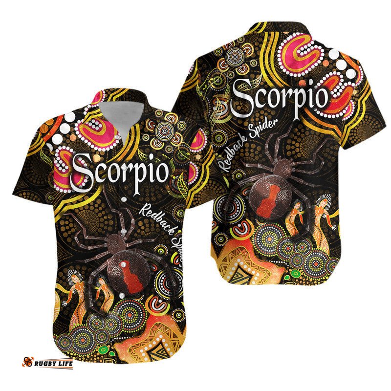 Australian Astrology Hawaiian Shirt Scorpio Redback Spider Zodiac Aboriginal Vibes Gold