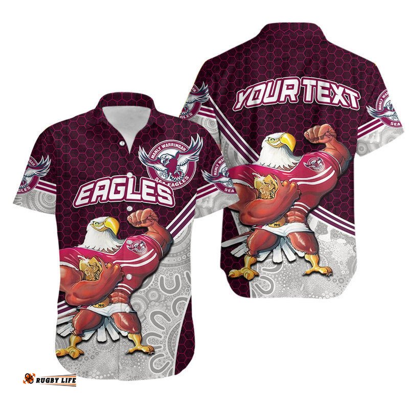 Custom Personalised Eagles Rugby Hawaiian Shirt Mix Aboriginal Simple
