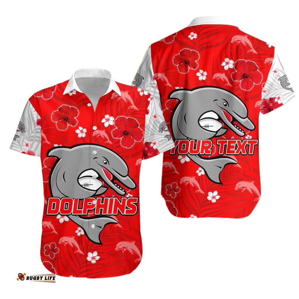 Custom Personalised Dolphins Rugby Hawaiian Shirt Redcliffe Tropical Flowers Impressive Ver.03