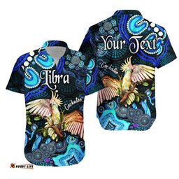 Custom Personalised Australian Astrology Hawaiian Shirt Libra Cockatoo Glider Zodiac Aboriginal Vibes Blue