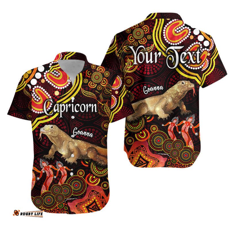 Custom Personalised Australian Astrology Hawaiian Shirt Capricorn Goanna Zodiac Aboriginal Vibes Red