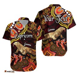 Custom Personalised Australian Astrology Hawaiian Shirt Capricorn Goanna Zodiac Aboriginal Vibes Red