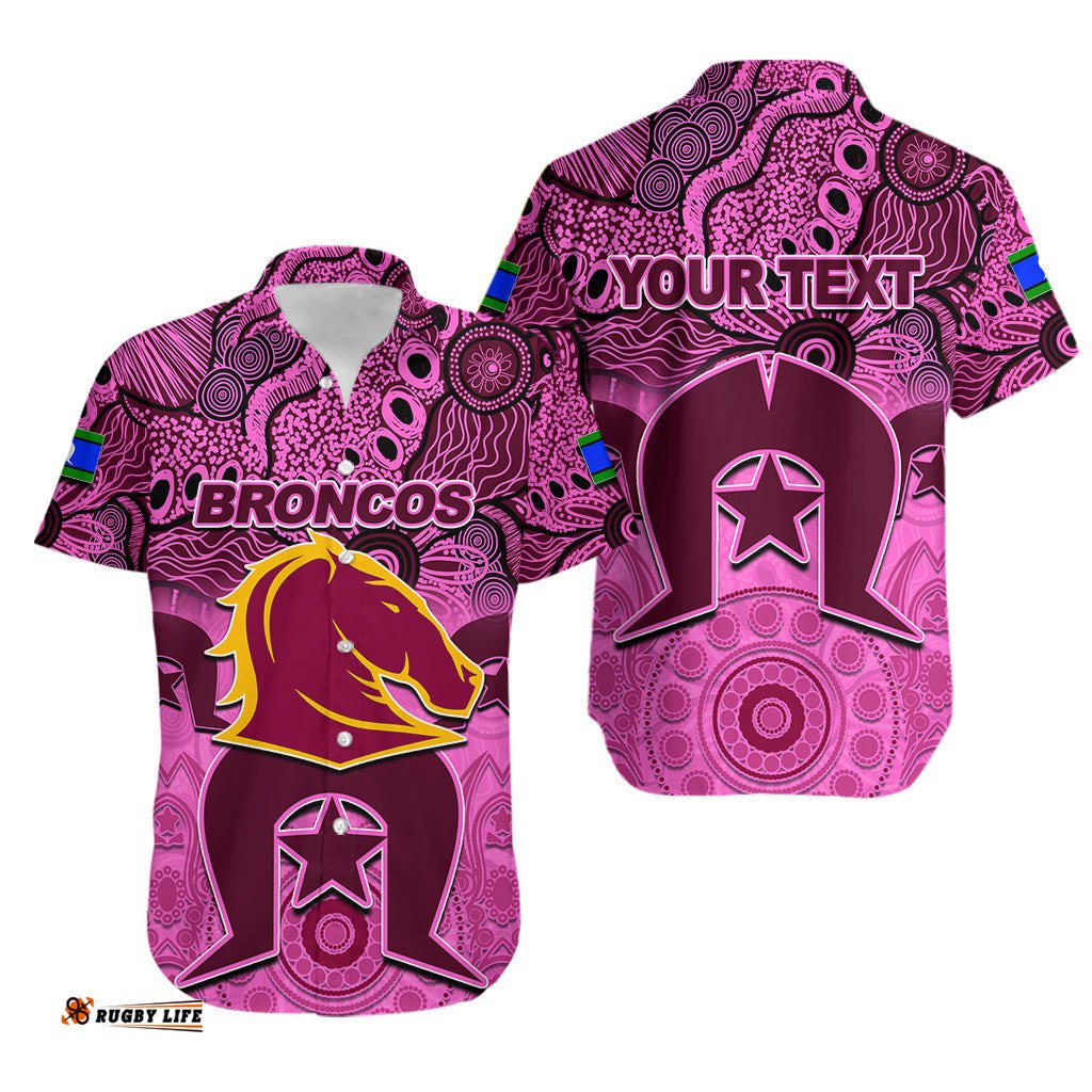 Custom Personalised Broncos Torres Strait Islanders Mix Aboriginal Hawaiian Shirt Pink Style