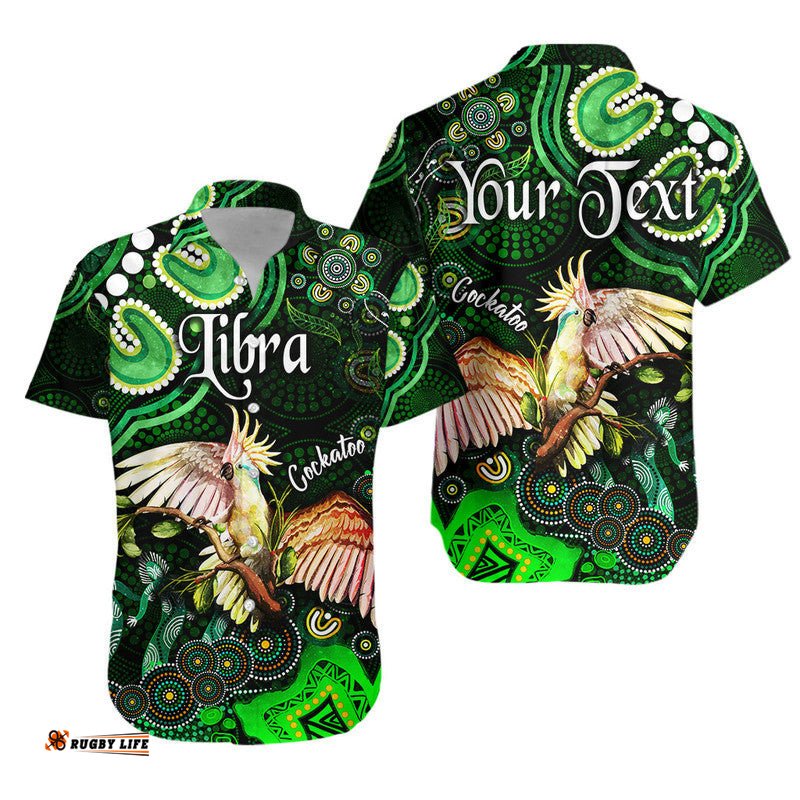Custom Personalised Australian Astrology Hawaiian Shirt Libra Cockatoo Glider Zodiac Aboriginal Vibes Green