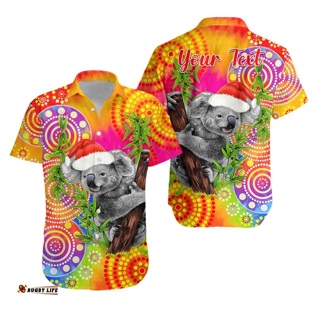 Custom Personalised Australia Koala Aboriginal Hawaiian Shirt Rainbow Tie Dye Merry Christmas