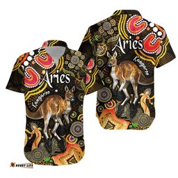 Australian Astrology Hawaiian Shirt Aries Kangaroo Zodiac Aboriginal Vibes Gold