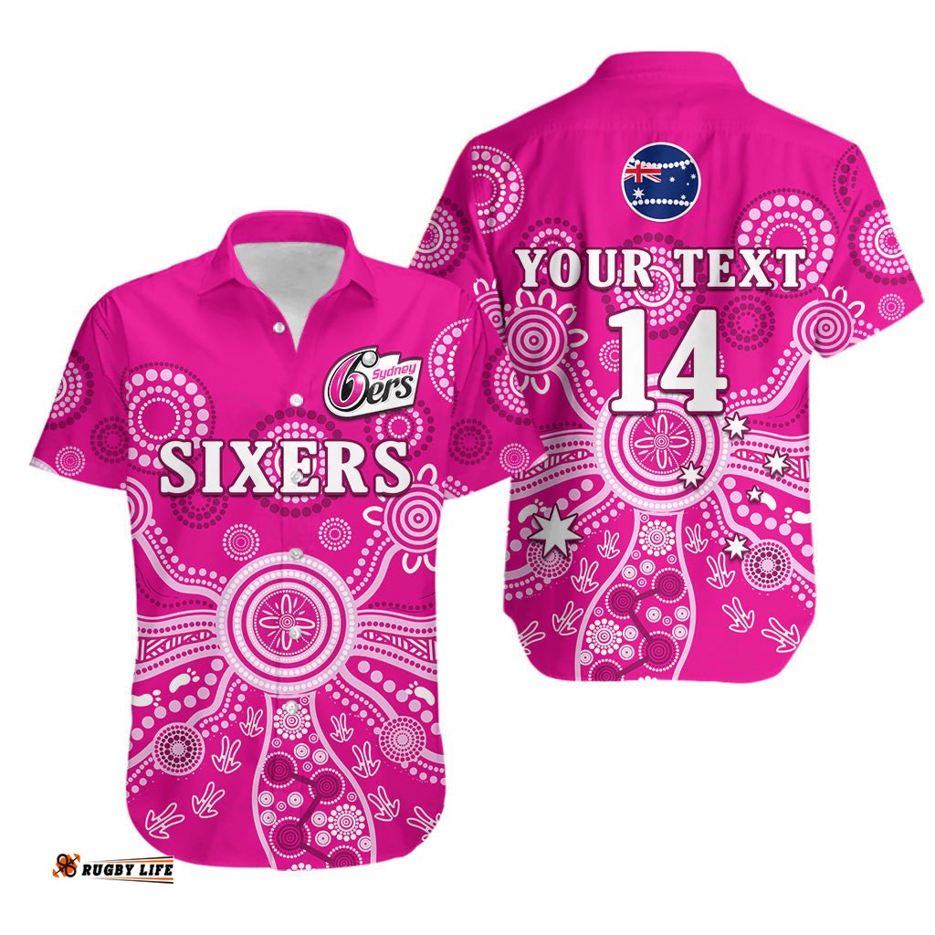 Custom Text And Number Sydney Sixers Hawaiian Shirt Cricket Indigenous Australian Art Ver.02