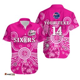Custom Text And Number Sydney Sixers Hawaiian Shirt Cricket Indigenous Australian Art Ver.02