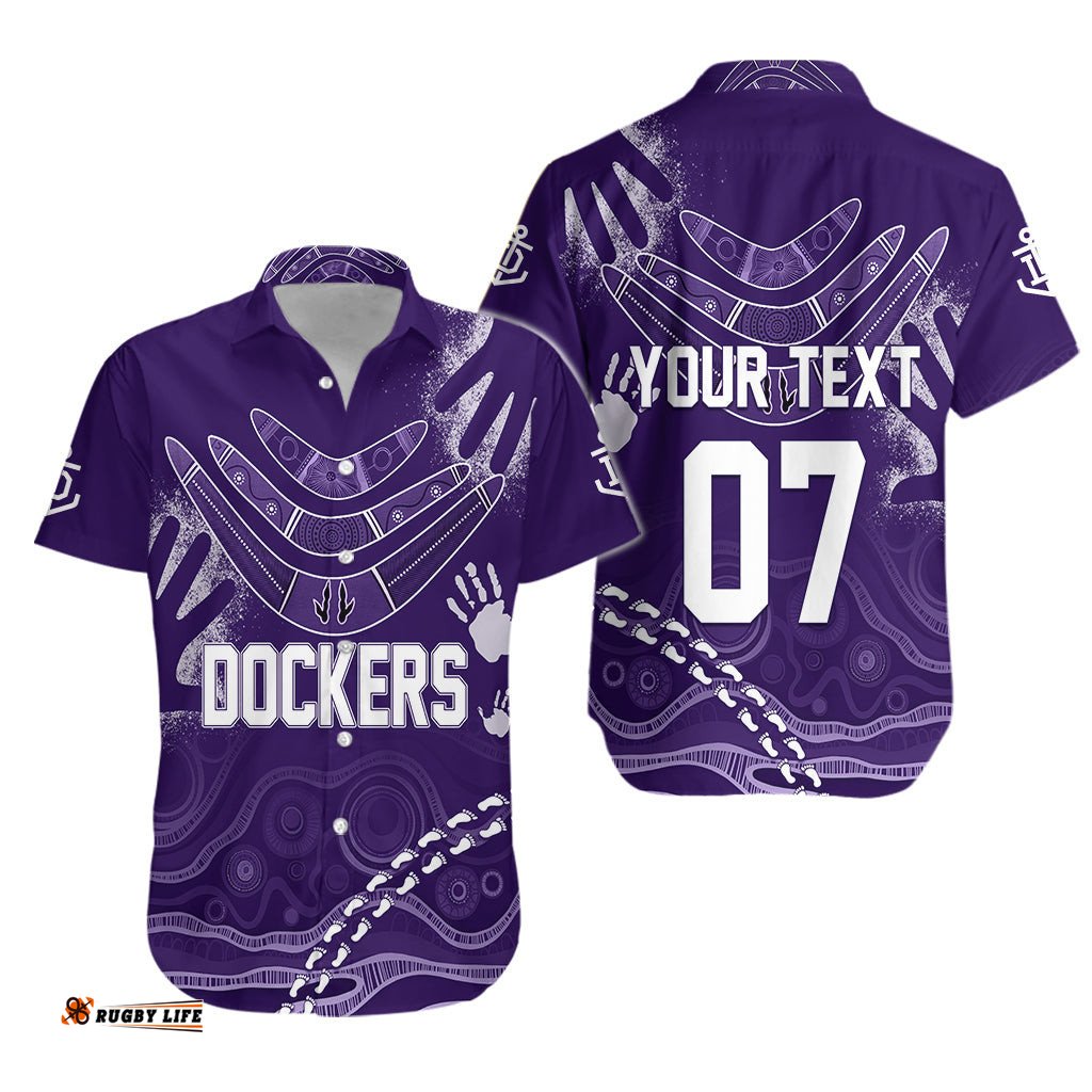 Personalised Freo Dockers Aboriginal Hawaiian Shirt Purple Tsunami