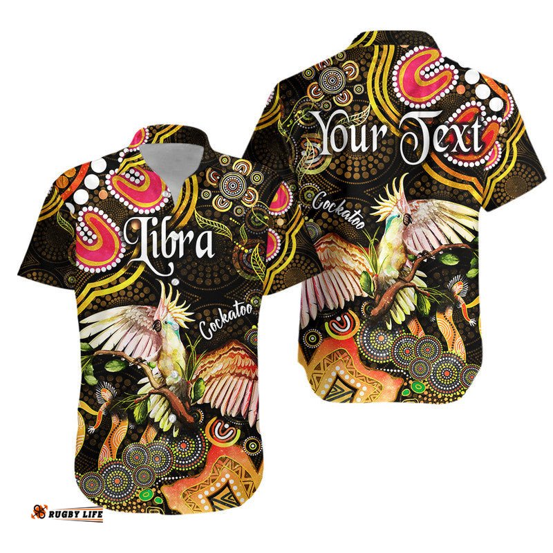 Custom Personalised Australian Astrology Hawaiian Shirt Libra Cockatoo Glider Zodiac Aboriginal Vibes Gold