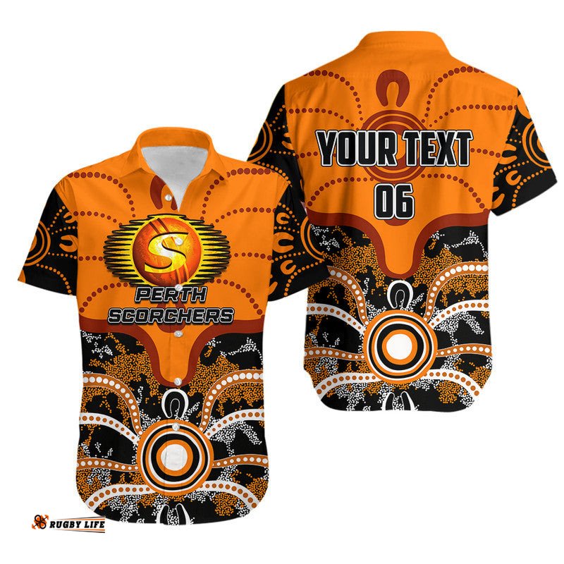 Custom Personalised And Number Perth Scorchers Hawaiian Shirt Cricket Dot Aboriginal