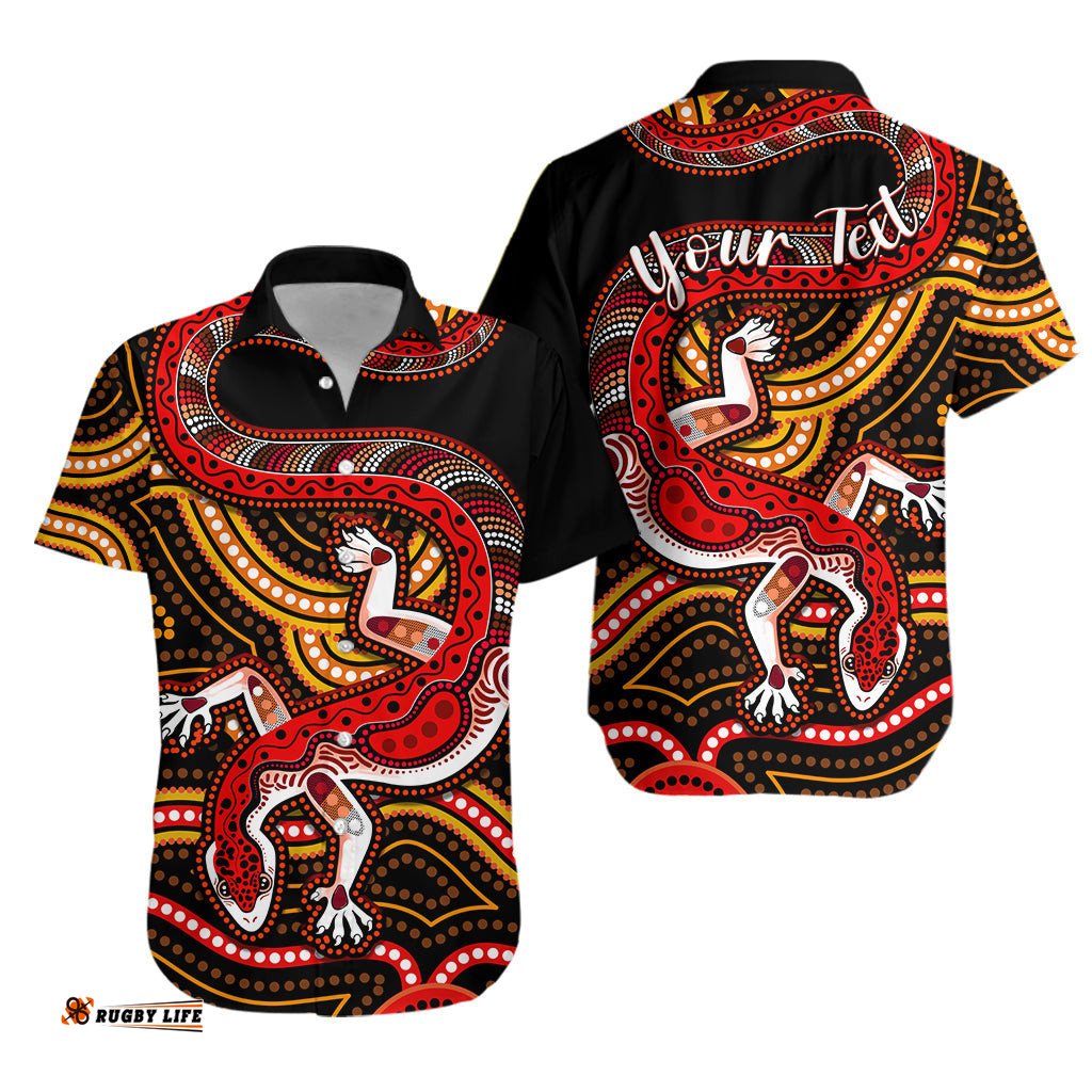 Custom Personalised Aboriginal Art Lizard Hawaiian Shirt You Are Number One