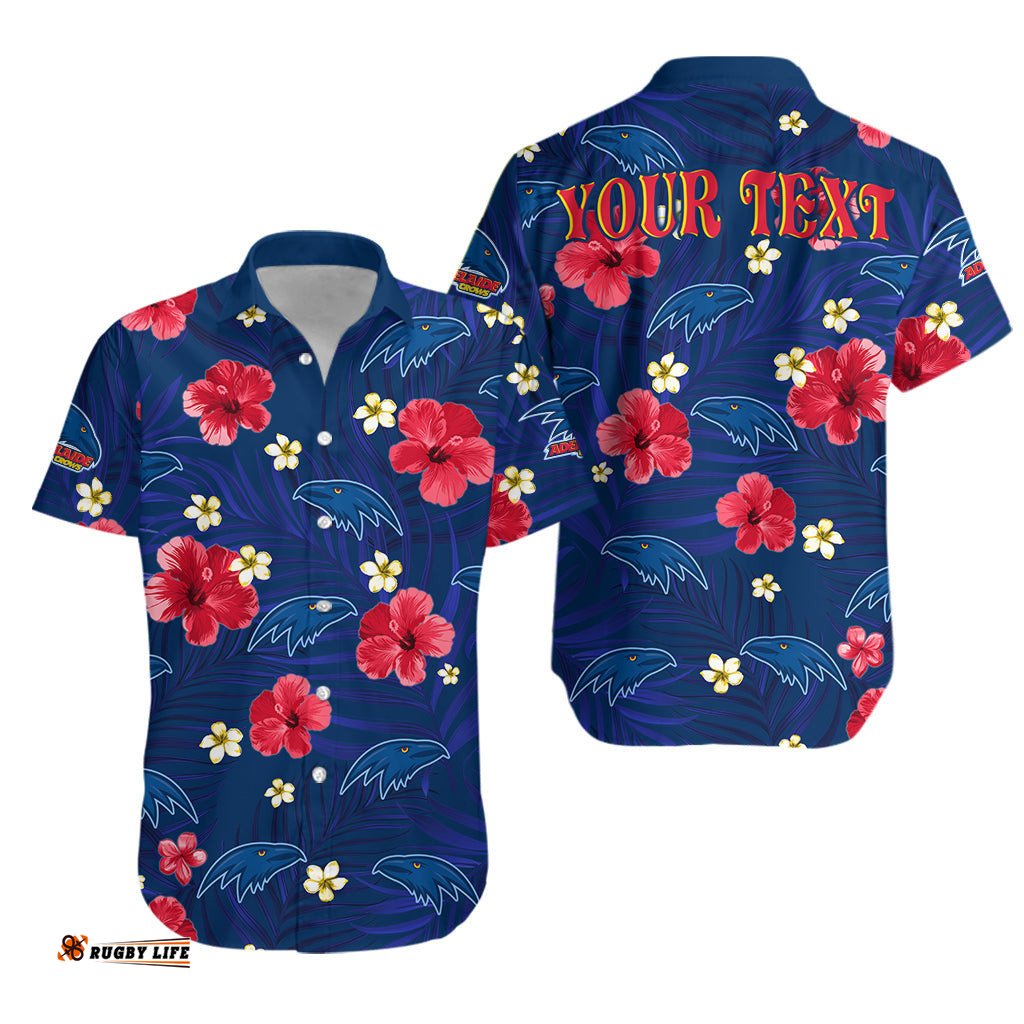 Custom Personalised Crows Football Hawaiian Shirt Adelaide Premiers Tropical Flowers Simple