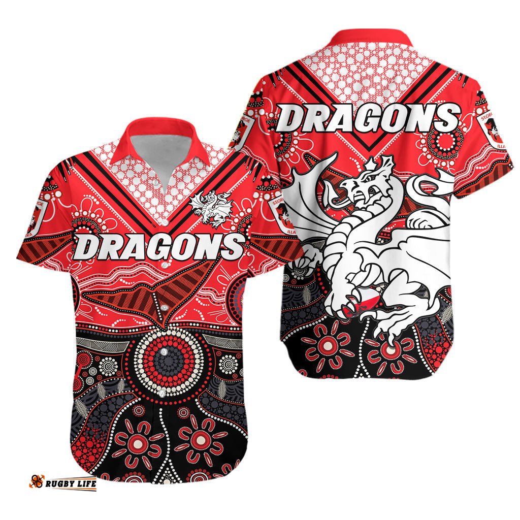 Dragons Rugby Hawaiian Shirt Indigenous Pattern Artsy Version