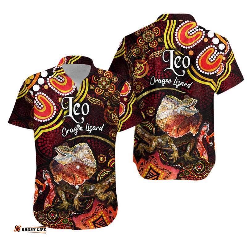 Australian Astrology Hawaiian Shirt Leo Dragon Lizard Zodiac Aboriginal Vibes Red