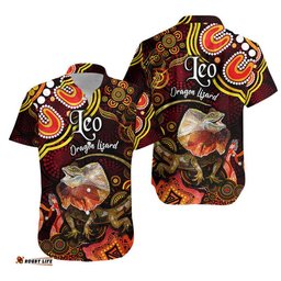Australian Astrology Hawaiian Shirt Leo Dragon Lizard Zodiac Aboriginal Vibes Red