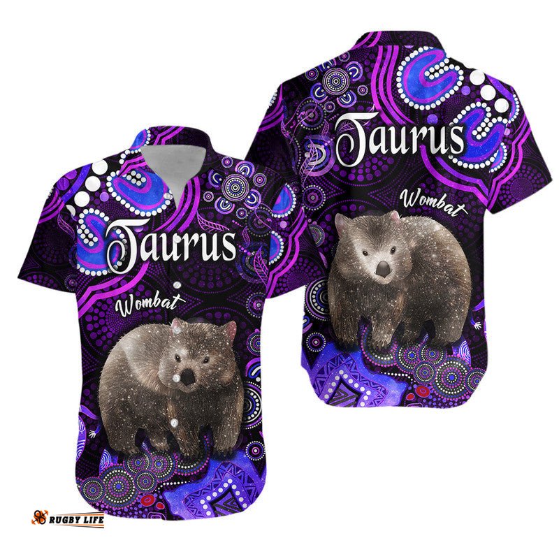 Australian Astrology Hawaiian Shirt Taurus Wombat Zodiac Aboriginal Vibes Purple