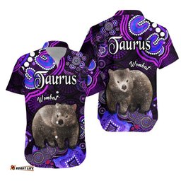 Australian Astrology Hawaiian Shirt Taurus Wombat Zodiac Aboriginal Vibes Purple