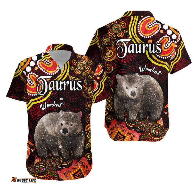 Australian Astrology Hawaiian Shirt Taurus Wombat Zodiac Aboriginal Vibes Red