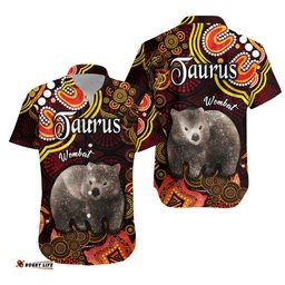 Australian Astrology Hawaiian Shirt Taurus Wombat Zodiac Aboriginal Vibes Red