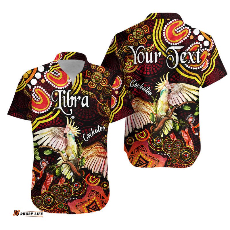 Custom Personalised Australian Astrology Hawaiian Shirt Libra Cockatoo Glider Zodiac Aboriginal Vibes Red
