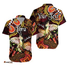 Custom Personalised Australian Astrology Hawaiian Shirt Libra Cockatoo Glider Zodiac Aboriginal Vibes Red