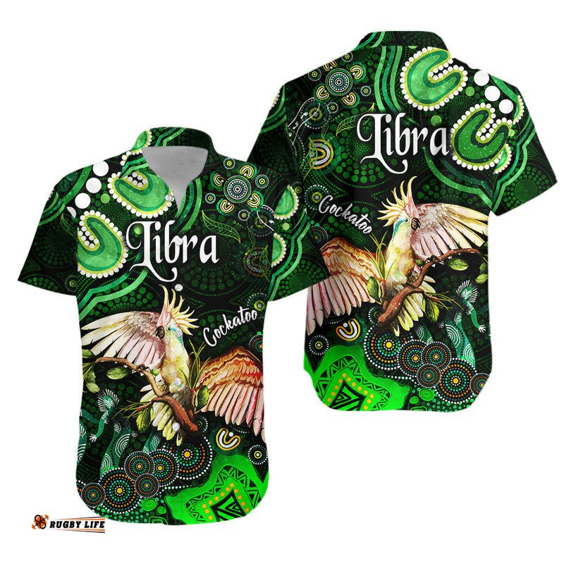 Australian Astrology Hawaiian Shirt Libra Cockatoo Glider Zodiac Aboriginal Vibes Green