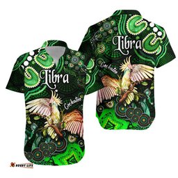 Australian Astrology Hawaiian Shirt Libra Cockatoo Glider Zodiac Aboriginal Vibes Green