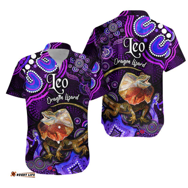 Australian Astrology Hawaiian Shirt Leo Dragon Lizard Zodiac Aboriginal Vibes Purple