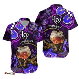 Australian Astrology Hawaiian Shirt Leo Dragon Lizard Zodiac Aboriginal Vibes Purple